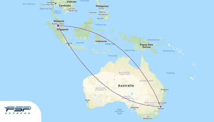 مسافت میان مالزی تا استرالیا در نقشه